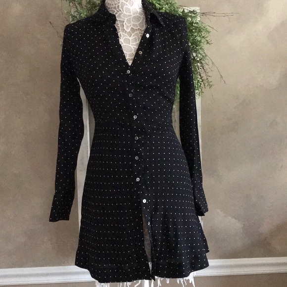 Black with dots trendy tunic button down top S - Picture 1 of 8